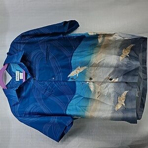 Tori Richard Vintage Hawaiian Shirt Aloha Japanese Theme Art Nature Crane